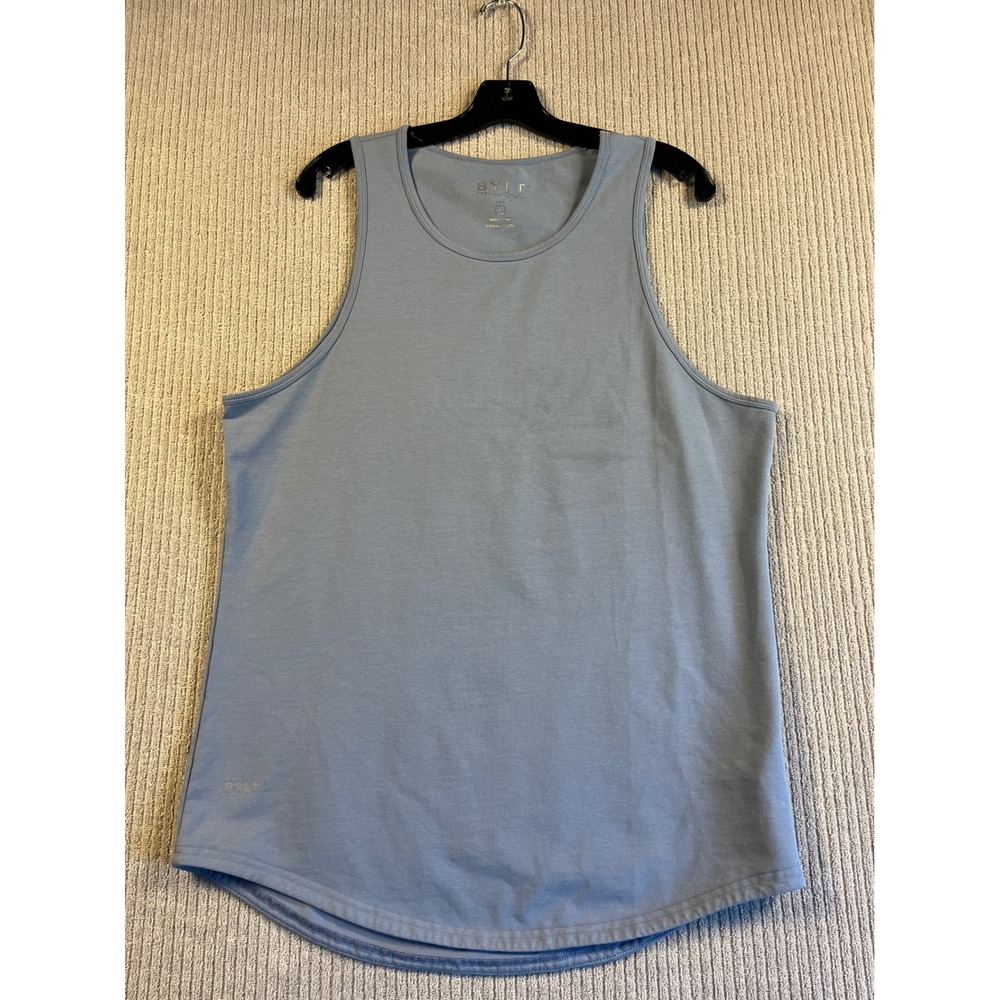 BYLT Tank Top Mens Large L Premium Basics Lux Light Blue Curved Hem Athletic Fit